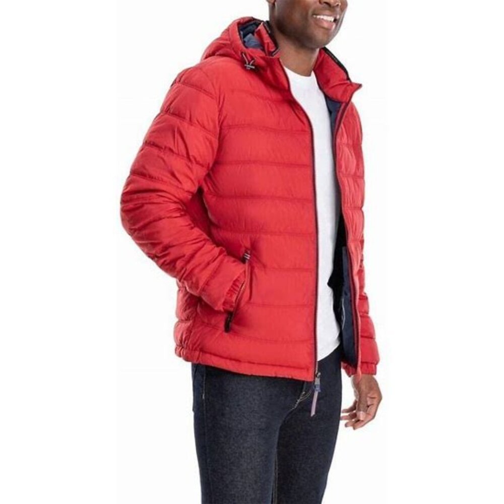 Men's London Fog Plainfield Hooded Puffer Jacket LARGE RED